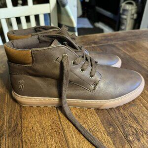 Polo Ralph Lauren Wyse Brown Faux Leather High Top Sneakers Size 7 Womens 8.5